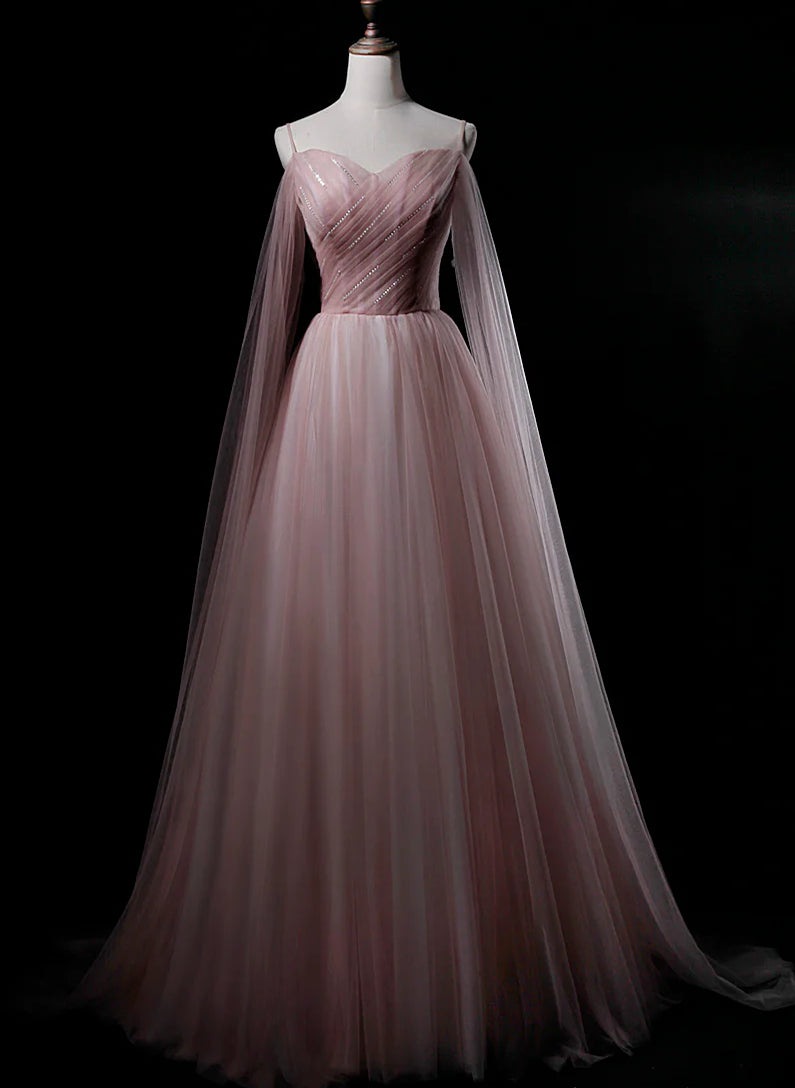 Party Dress Up Ideas Halloween Costumes, Pink Sweetheart Tulle Long Elegant Evening Dress, Pink Prom Dress