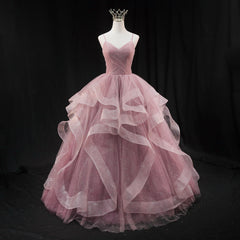 Evening Dresses Red, Pink Sweetheart Tulle Long Evening Dress Prom Dress, Pink Sweet 16 Gown