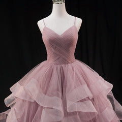 Evening Dress Style, Pink Sweetheart Tulle Long Evening Dress Prom Dress, Pink Sweet 16 Gown