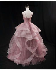 Evening Dress Styles, Pink Sweetheart Tulle Long Evening Dress Prom Dress, Pink Sweet 16 Gown