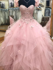 Prom Dress Red, Pink Sweetheart Tulle Long Prom Dress,Ball Gown sweet 16 dresses,Princess Quinceanera Dresses