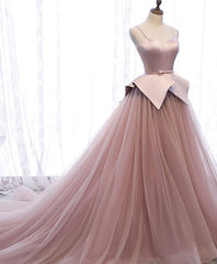 Prom Dresses Ball Gown, Pink Sweetheart Tulle Long Prom Gown Pink Tulle Formal Dress