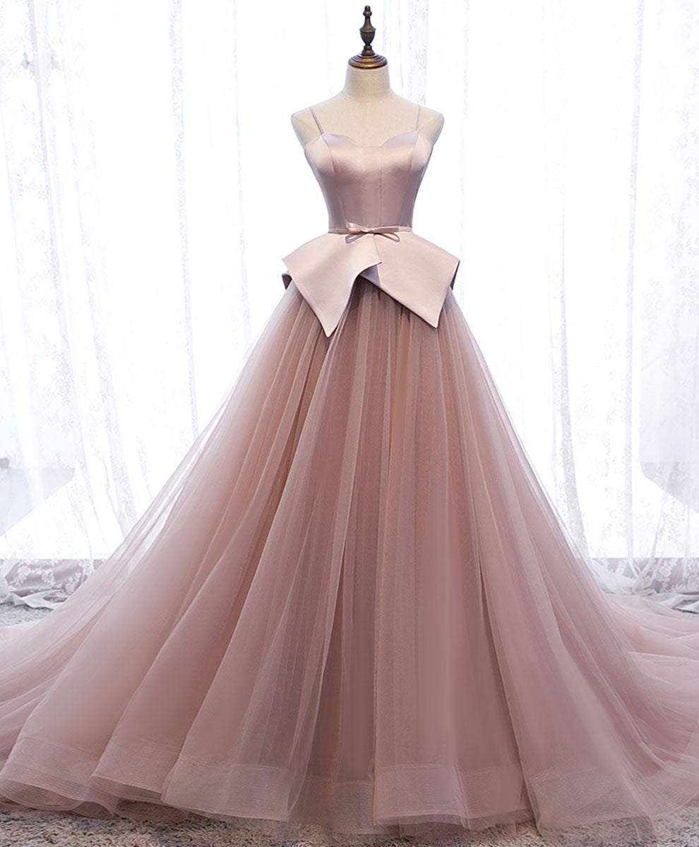 Prom Dresses For Teens, Pink Sweetheart Tulle Long Prom Gown Pink Tulle Formal Dress