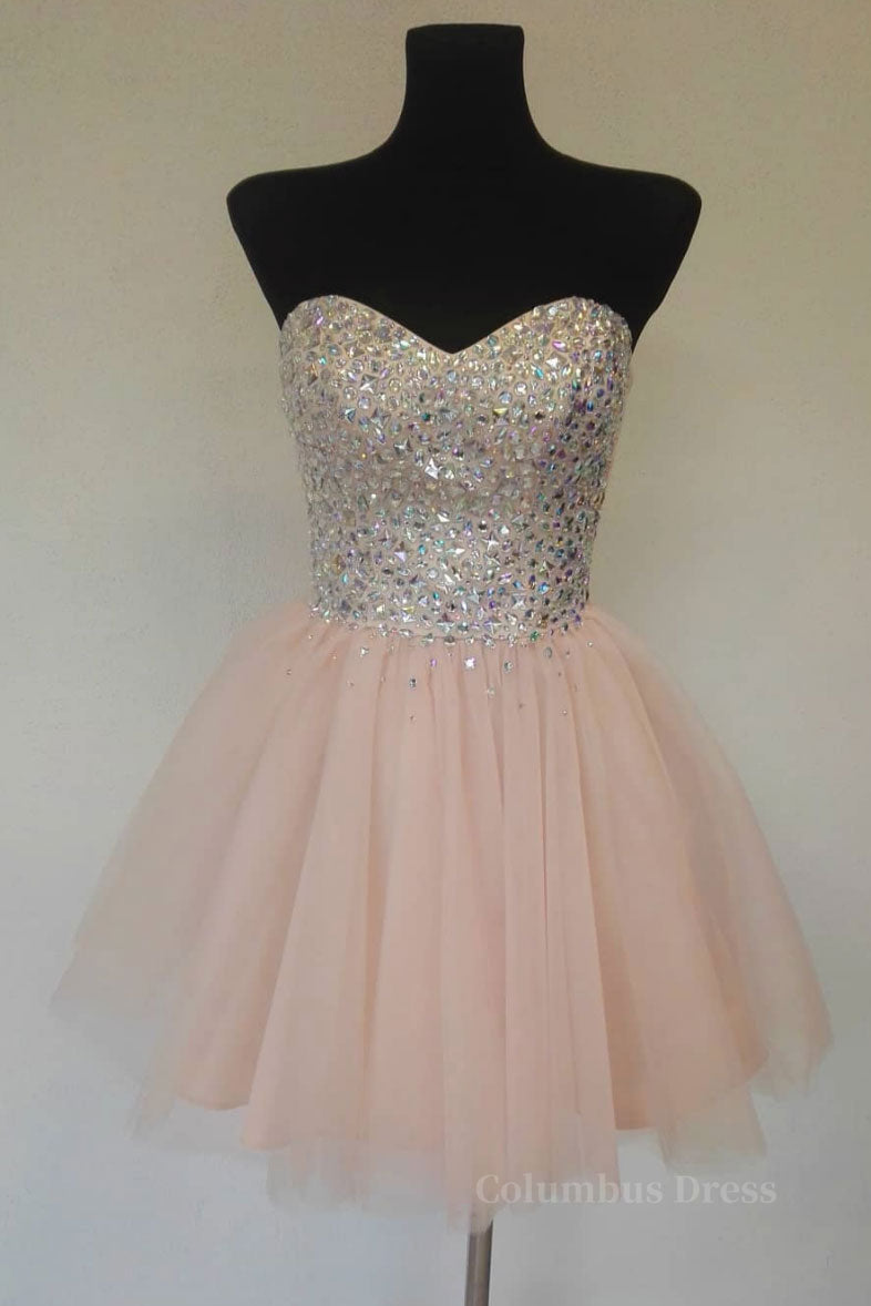 Homecoming Dress Shops Near Me, Pink sweetheart tulle short prom dress, homecoming dress
