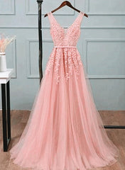 Party Dresses Short Clubwear, Pink Tulle A-line Simple Long Party Dress, A-line Prom Dresses Evening Dress