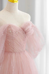 Bridesmaid Dresses Custom, Pink Tulle Floor Length Prom Dress, Cute A-Line Evening Party Dress