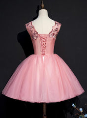 Party Dresses Summer Dresses, Pink Tulle Flowers Homecoming Dress, Short Pink Teen Formal Dress