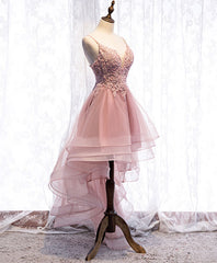 Prom Dress Places Near Me, Pink Tulle Lace High Low Prom Dress, Pink Homecoming Dress