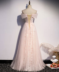 Evening Dress For Weddings, Pink Tulle Lace Long Prom Dress Pink Tulle Lace Formal Dress