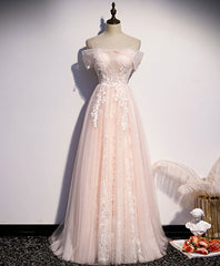 Evening Dresses For Party, Pink Tulle Lace Long Prom Dress Pink Tulle Lace Formal Dress