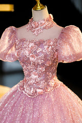 Bridesmaids Dresses Fall, Pink Tulle Lace Princess Dress, A-Line Evening Dress Sweet 16 Dress