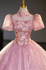 Bridesmaides Dresses Fall, Pink Tulle Lace Princess Dress, A-Line Evening Dress Sweet 16 Dress