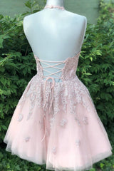 Prom Dress Design, Pink tulle lace short prom dress, pink tulle lace homecoming dress