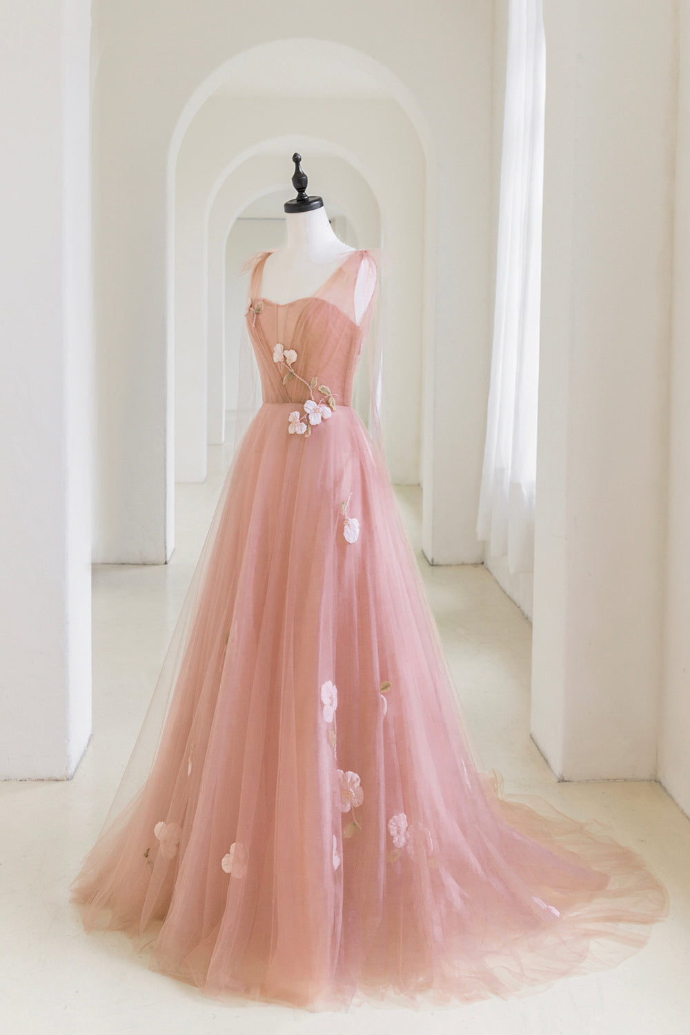 Prom Dresses Brands, Pink Tulle Long A-Line Prom Dress, Lovely Pink Evening Graduation Dress