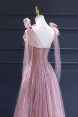 Party Dress Look, Pink Tulle Long A-Line Prom Dress, Pink Evening Dress with Corset