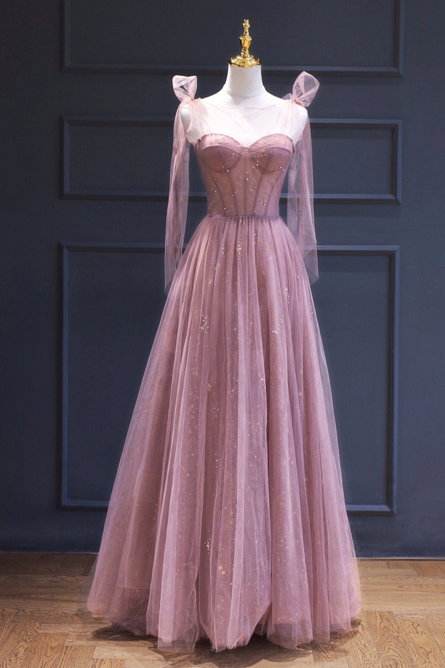 Party Dress Teen, Pink Tulle Long A-Line Prom Dress, Pink Evening Dress with Corset