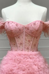 Homecoming Dress Pretty, Pink Tulle Long A-Line Prom Dress, Pink Sweetheart Neckline Evening Gown