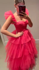 Formal Dress Store, Pink tulle prom dresses long evening dress