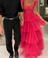 Formal Dresses Online, Pink tulle prom dresses long evening dress