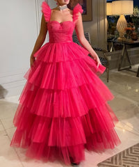 Formal Dress Attire, Pink tulle prom dresses long evening dress