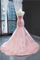 Wedding Dress Shopping, Pink Tulle Prom Dresses Sweetheart Mermaid Long Formal Dress with Ruffles,Wedding Party Dresses