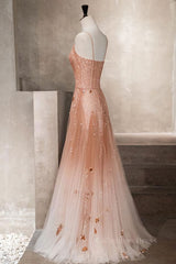 Homecoming Dresses Modest, Pink tulle sequin beads long prom dress pink tulle formal dress