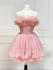 Evening Dress Red, Pink Tulle Short Prom Dress, Pink Homecoming Dress