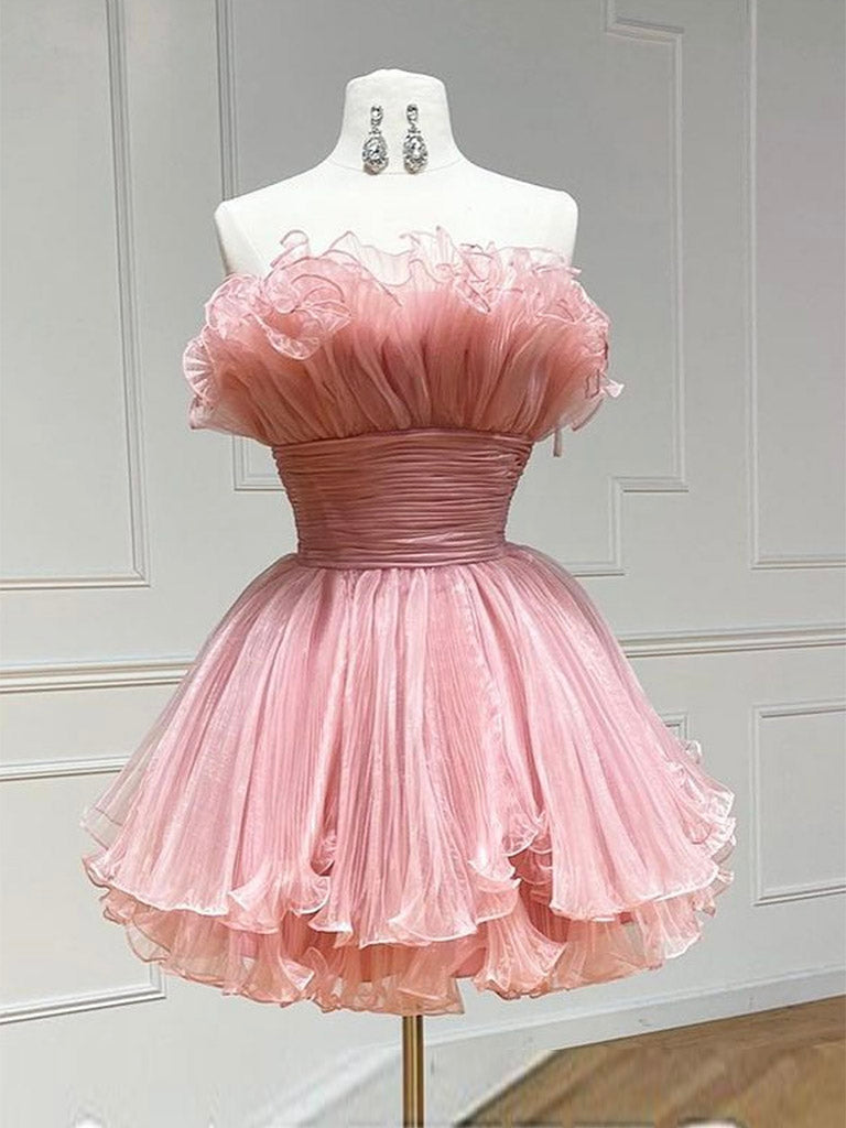 Evening Dress Vintage, Pink Tulle Short Prom Dress, Pink Homecoming Dress