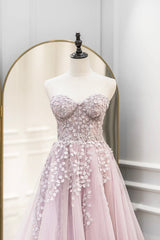 Simple Wedding Dress, Pink Tulle Sweetheart Long Party Dress, A-Line Prom Dress