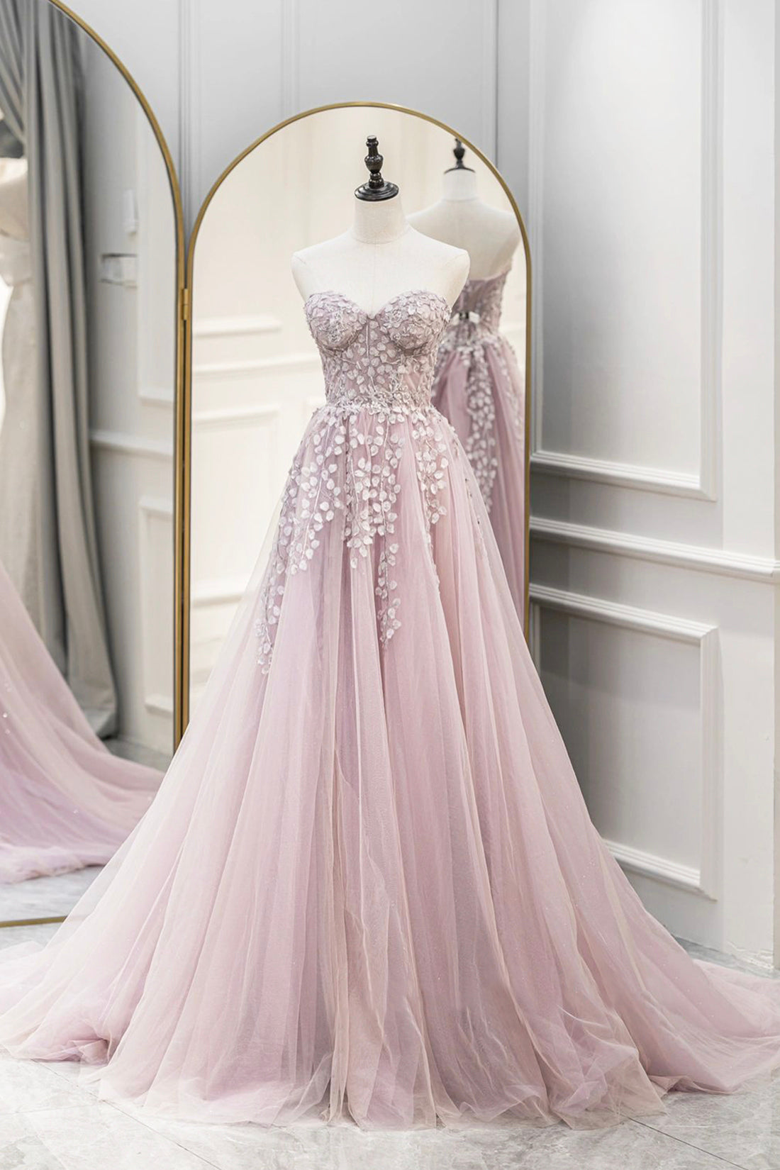 Bridesmaid Dress Dusty Blue, Pink Tulle Sweetheart Long Party Dress, A-Line Prom Dress