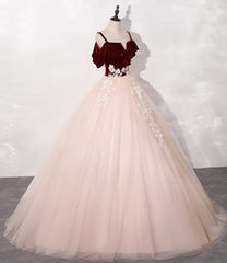 Prom Dresses Gown, Pink Tulle with Velvet Top Long Party Dress Prom Dres, Ball Gown Sweet 16 Dresses