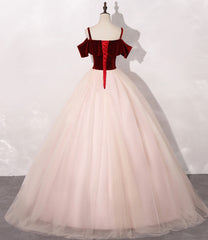 Prom Dresses Gowns, Pink Tulle with Velvet Top Long Party Dress Prom Dres, Ball Gown Sweet 16 Dresses