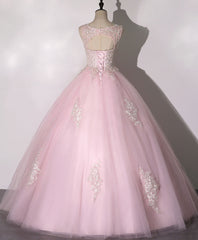 Homecoming Dresses 2034, Pink V Neck Tulle Lace Long Prom Dress Pink Tulle Formal Sweet 16 Dress