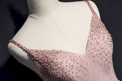 Formal Dresses Website, Pink V-neckline Beaded Tulle Prom Dress , Party Gown