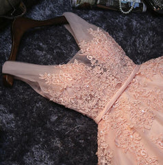 Prom Dress Vintage, Pink V-neckline Tulle Knee Length Party Dress, Lovely Tulle Formal Dress