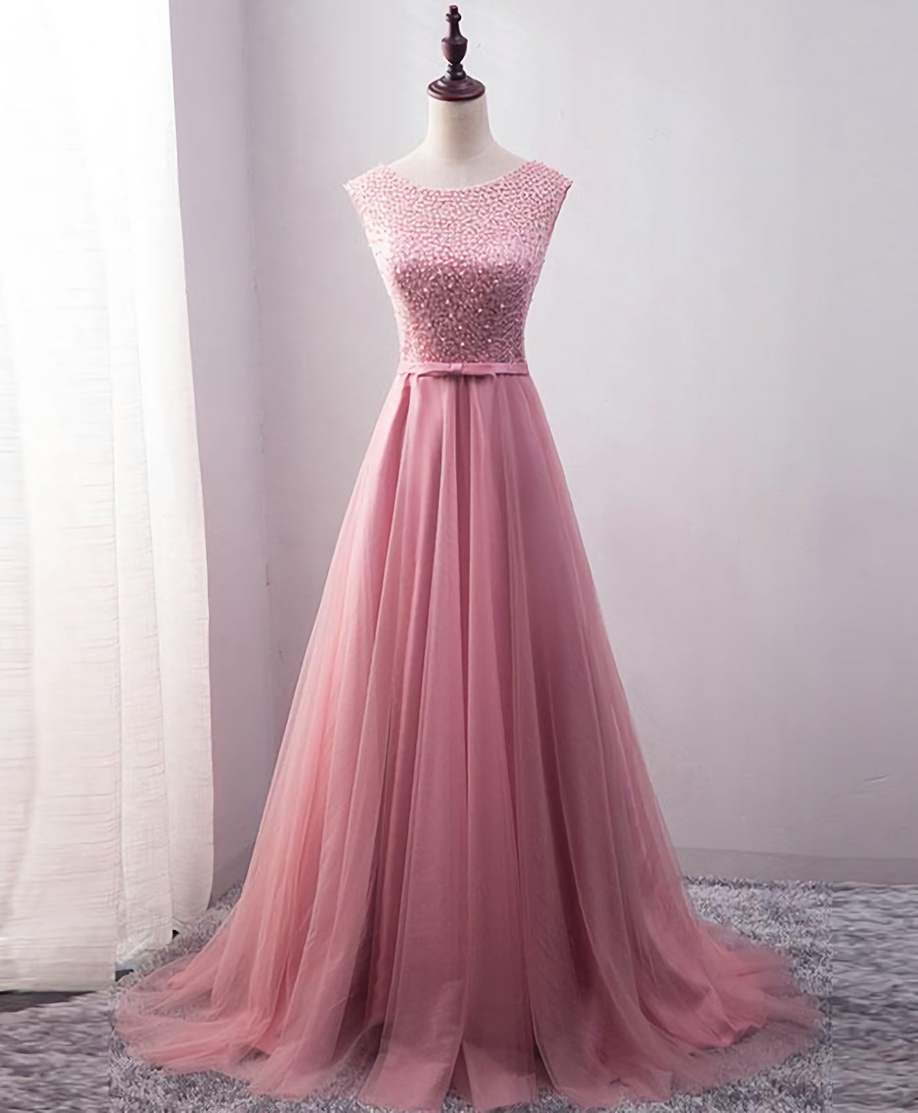Homecomeing Dresses Short, Pink Tulle Long A Line Prom Dress, Pink Evening Dress