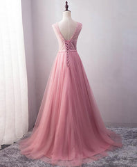 Homecoming Dress Shops Near Me, Pink Tulle Long A Line Prom Dress, Pink Evening Dress