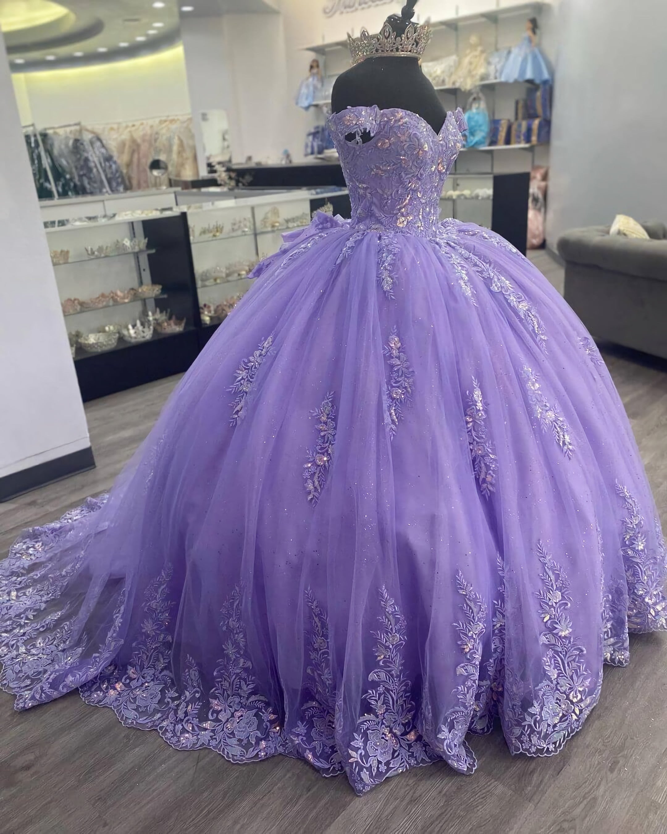 Party Dress Black, Lilac Corset Mexican Quinceanera Dress Ball Gown