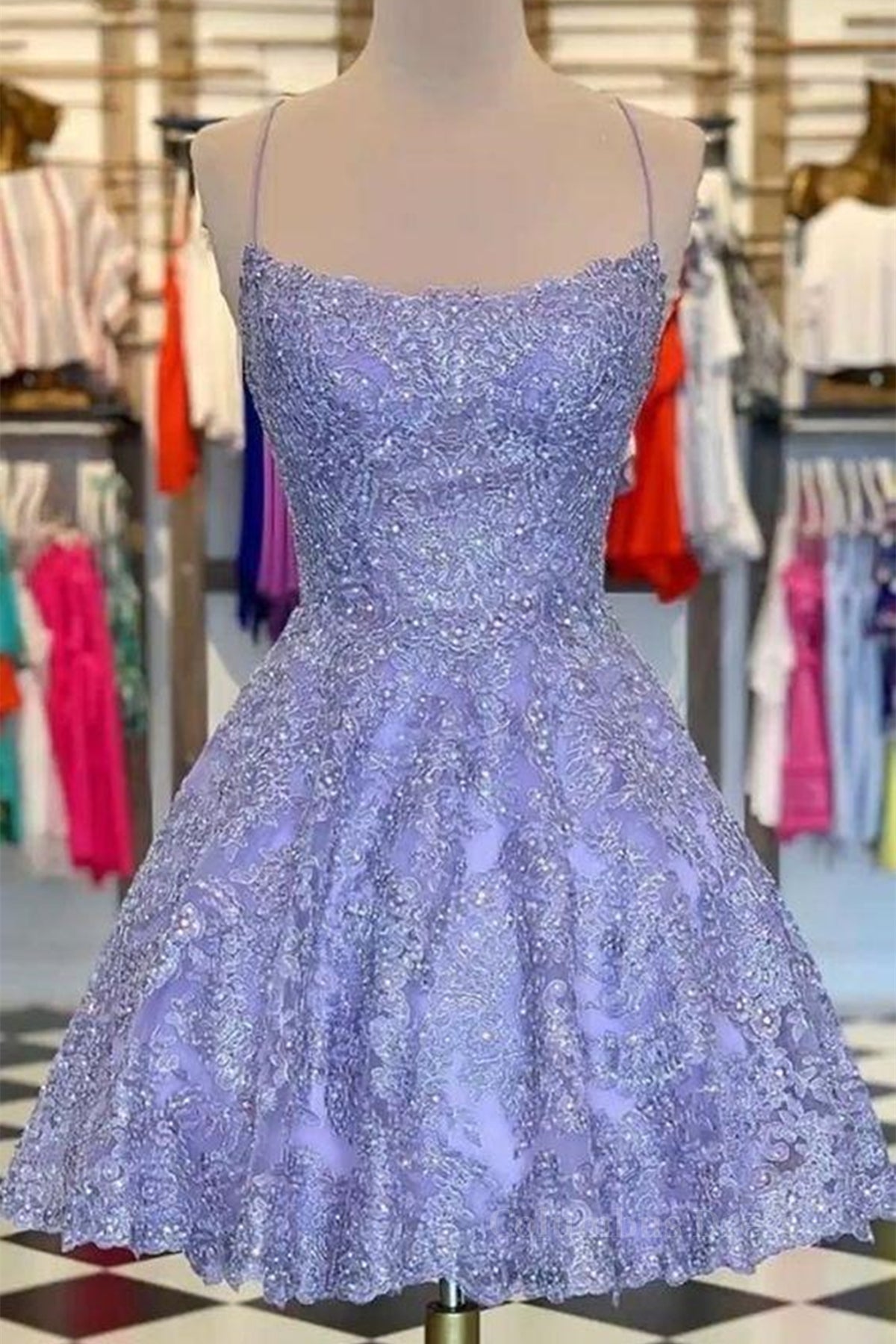 Bridesmaid Dresses For Winter Wedding, Princess Beaded Purple Lace Prom Dress, Short Purple Lace Homecoming Dress, Purple Formal Evening Dress