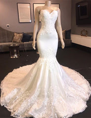 Wedding Dress Hire Near Me, Princess White Sweetheart Mermaid Court Train Wedding Dresses