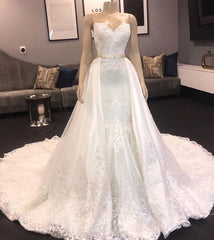 Wedding Dress With Corset, Princess White Sweetheart Mermaid Court Train Wedding Dresses