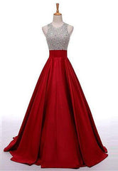 Bridesmaid Dresses Idea, 2024 Gorgeous Red Sequins Floor-Length/Long A-Line/Princess Satin Prom Dresses