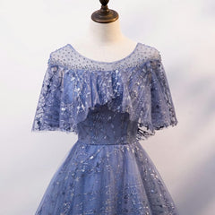 Boho Dress, Blue Elegant A Line Long Prom Dress, Blue Evening Gown Graduation Dress