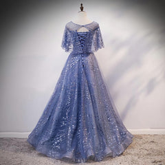 Formal, Blue Elegant A Line Long Prom Dress, Blue Evening Gown Graduation Dress