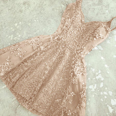 Prom Dresses Long Elegant, A Line Spaghetti Straps Champagne Short Short Cute Prom Dresses