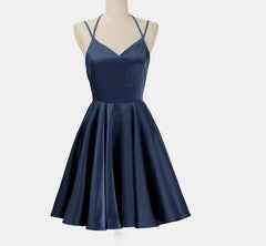 Party Dresses For Wedding, Lovely Short Straps Halter Navy Blue Summer Women in Stock Homecoming Dresses