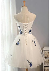 Prom Dresses With Sleeve, A Line Short White Tulle Sleeveless Summer For Girls Prom Dresses