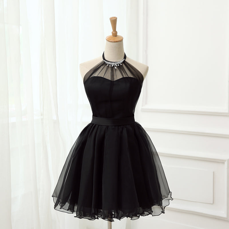 Party Dress Spring, Cute Little Black Short Halter Short 2024 Prom Dresses