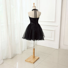 Party Dresses Vintage, Cute Little Black Short Halter Short 2024 Prom Dresses