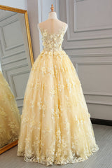 Prom Dress Under 68, Yellow Lace Customize Long A Line Senior Halter Prom Dresses